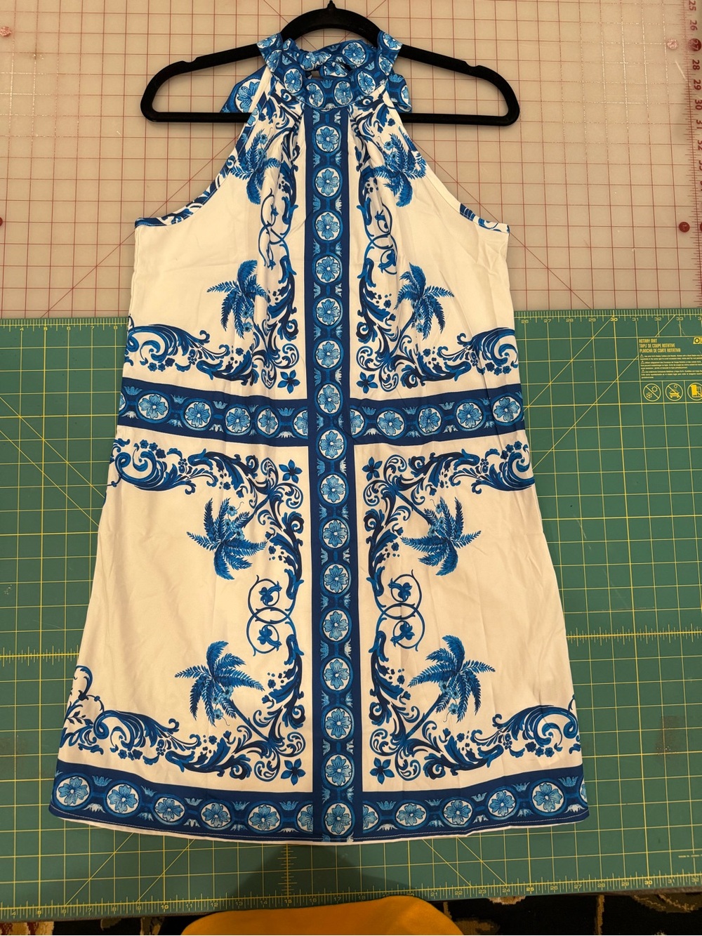 Amazon Blue & White Halter Mini Dress